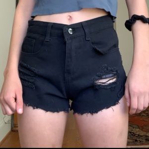Ripped denim black jean shorts